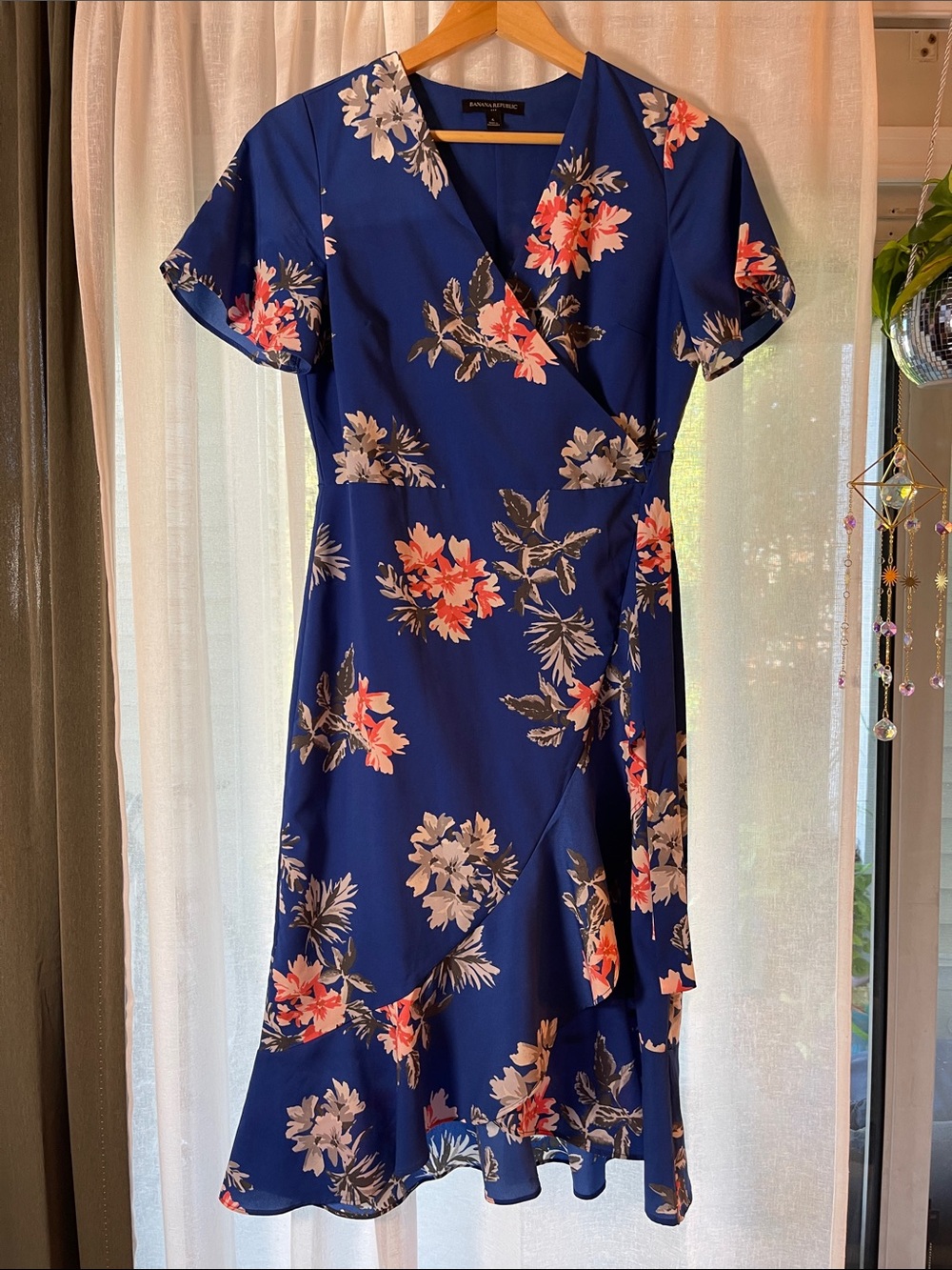 Banana Republic Navy Blue Floral Wrap Midi Dress